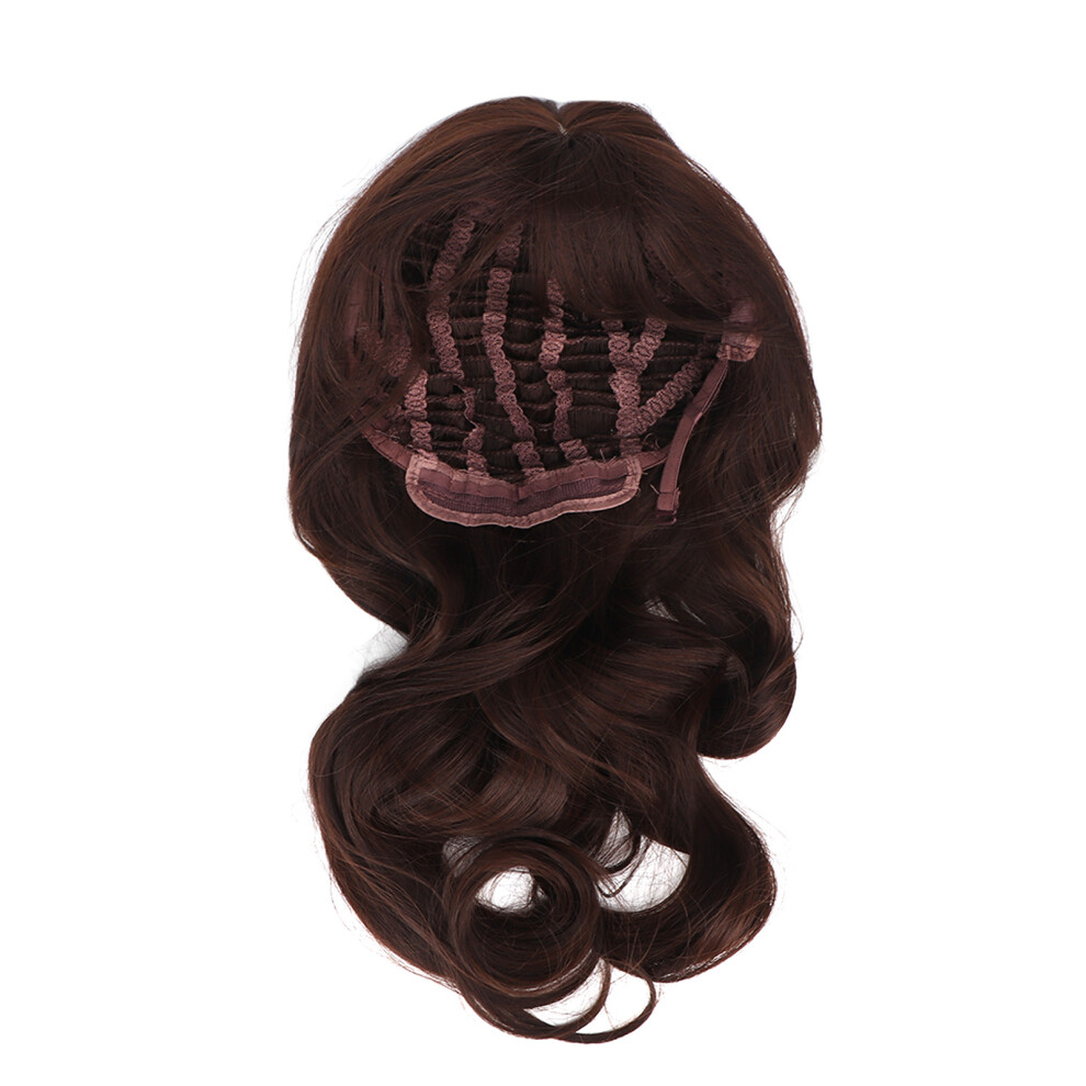 Unisex Brown Women Long Curly Wig Buckle Adjust Wavy Bangs