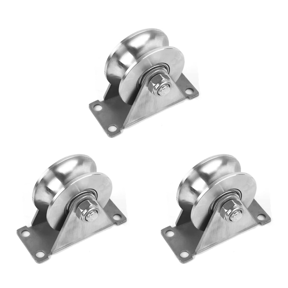Sliding Door Wheels 3pcs 2in 304 Stainless Steel U-Slot Rollers Heavy Duty Dual Bearing Plate-image-OPC-PMJKHVQ-NEW