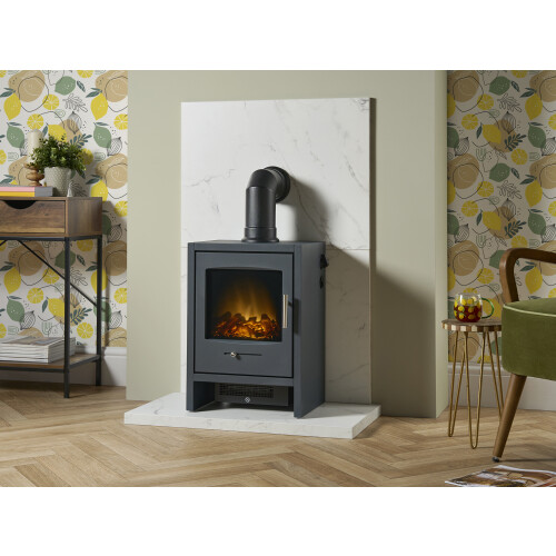 Acantha x2 Tile & Hearth Set in White Marble Effect 1