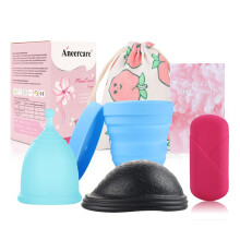 (Blue Set S 20ml) Damen Menstruationsbecher Silikon Faltbar Wiederverwendbar Blau 25ml L