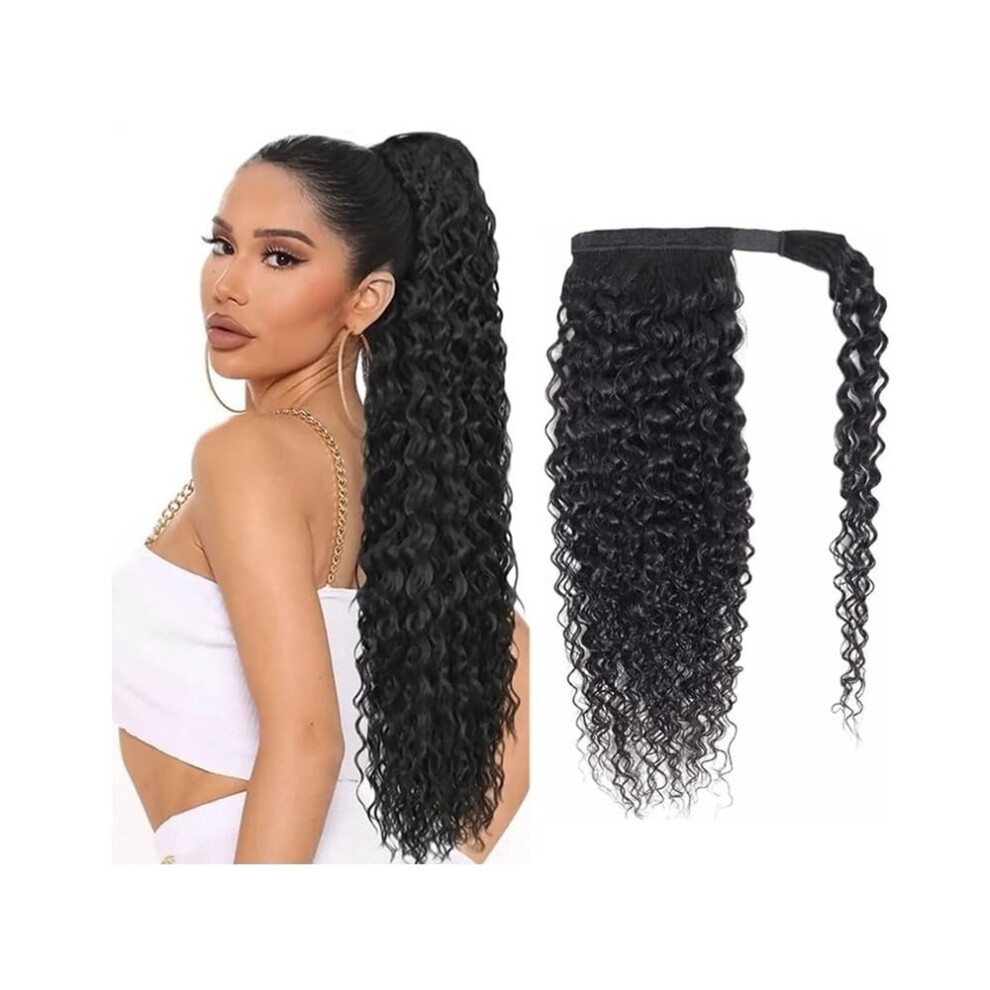 Unisex Ponytail Extension Wrap-Around Clip-In Brazilian Remy Human Hair Kinky Curly 30-Inch Ponytail Hairpiece For Women