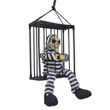 Scary Skull Cage Prisoner Halloween Decor with Glowing Eyes 3AA Batteries
