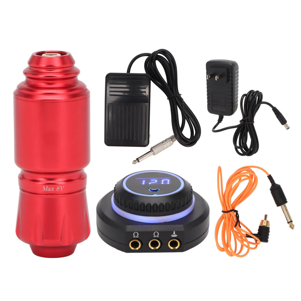 Red (Us Plug) Tattoo Machine Pen Kit Rca Clip Cord Adjustable Voltage Us Plug