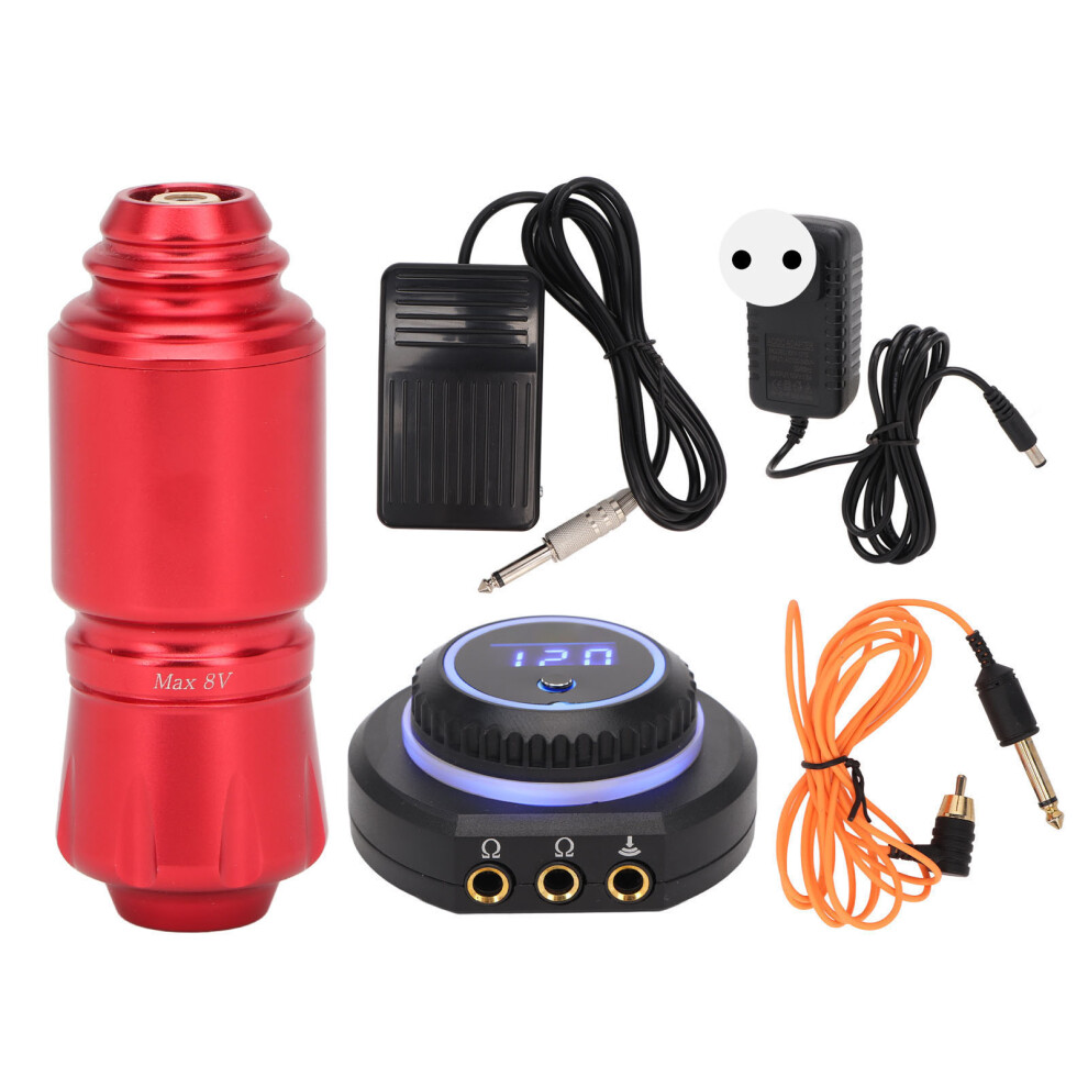 Red (Eu Plug) Tattoo Machine Pen Kit Rca Clip Cord Adjustable Voltage Us Plug