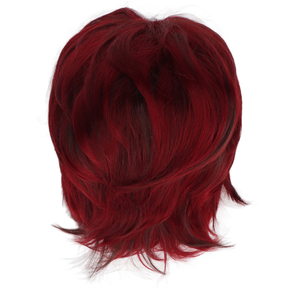 Unisex Red Short Wig Fluffy Thick Soft Adjustable Synthetic Cosplay