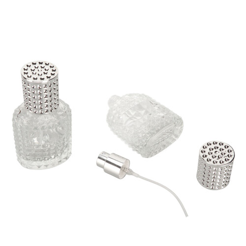 2 Stk. dickes Glas Parfüm-Sprayflasche 30ml Gittermuster transparent 1