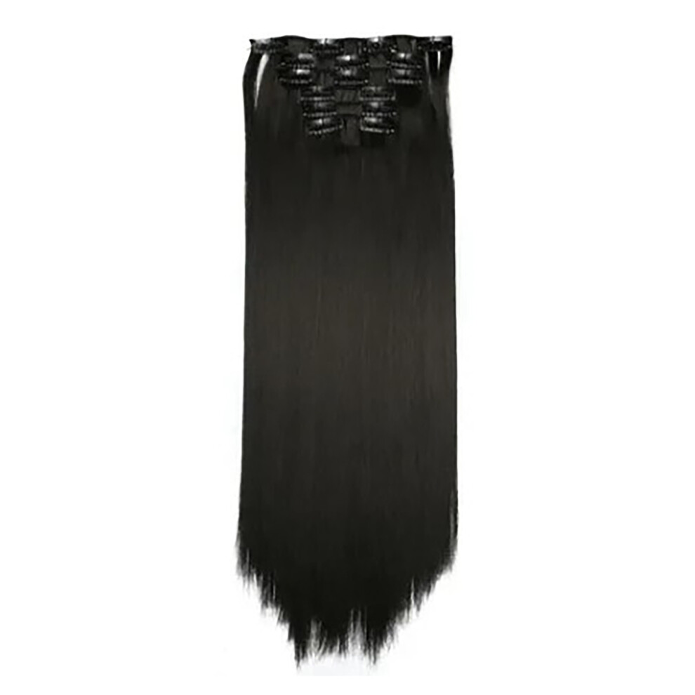 (Black) Clip in Hairpin 24 Inch Lightweight 16 Clips Synthetic Brown Extension