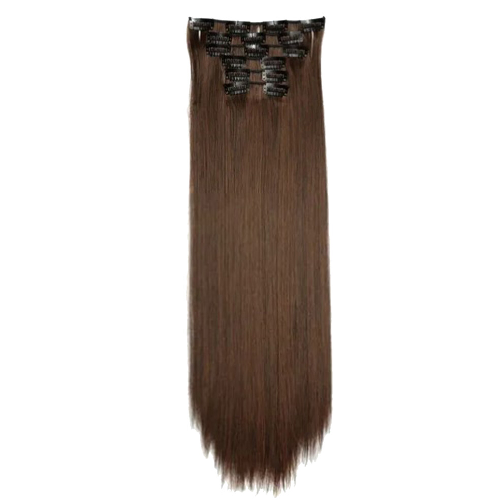(Brown) Clip in Hairpin 24 Inch Lightweight 16 Clips Synthetic Brown Extension