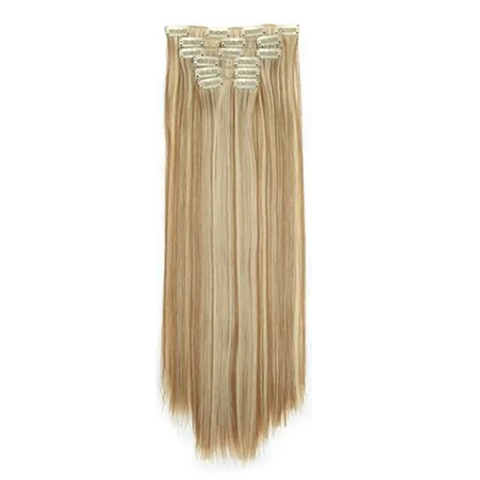 (Yellow) Clip in Hairpin 24 Inch Lightweight 16 Clips Synthetic Brown Extension