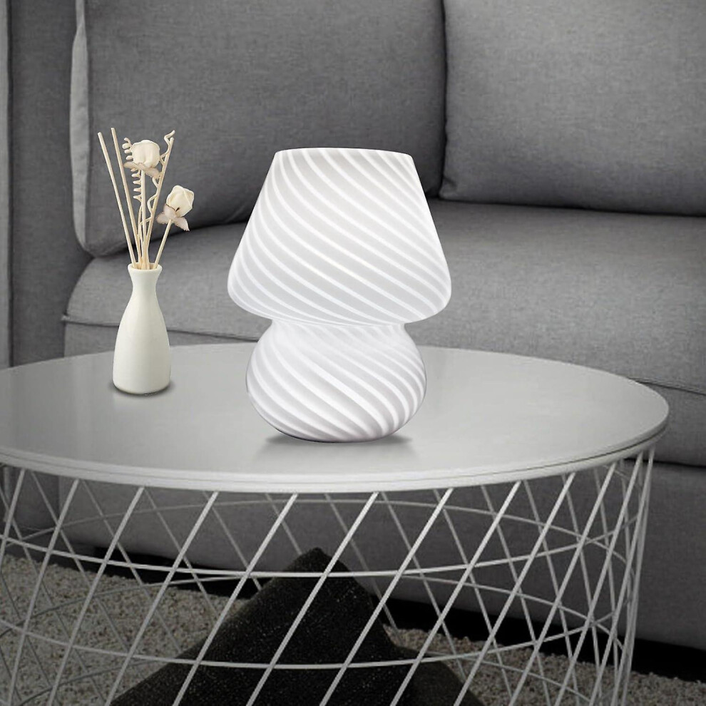 Kikidex (As Show, One Size) Mushroom Table Lamp, Bedroom Glass Night Light, Bedside Lamp, Bedroom Bedside Lamp Night Light Gifts For Family Friends (White)