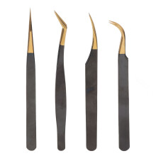 4pcs Eyelash Tweezer Curved Straight Tip Stainless Steel Applicator