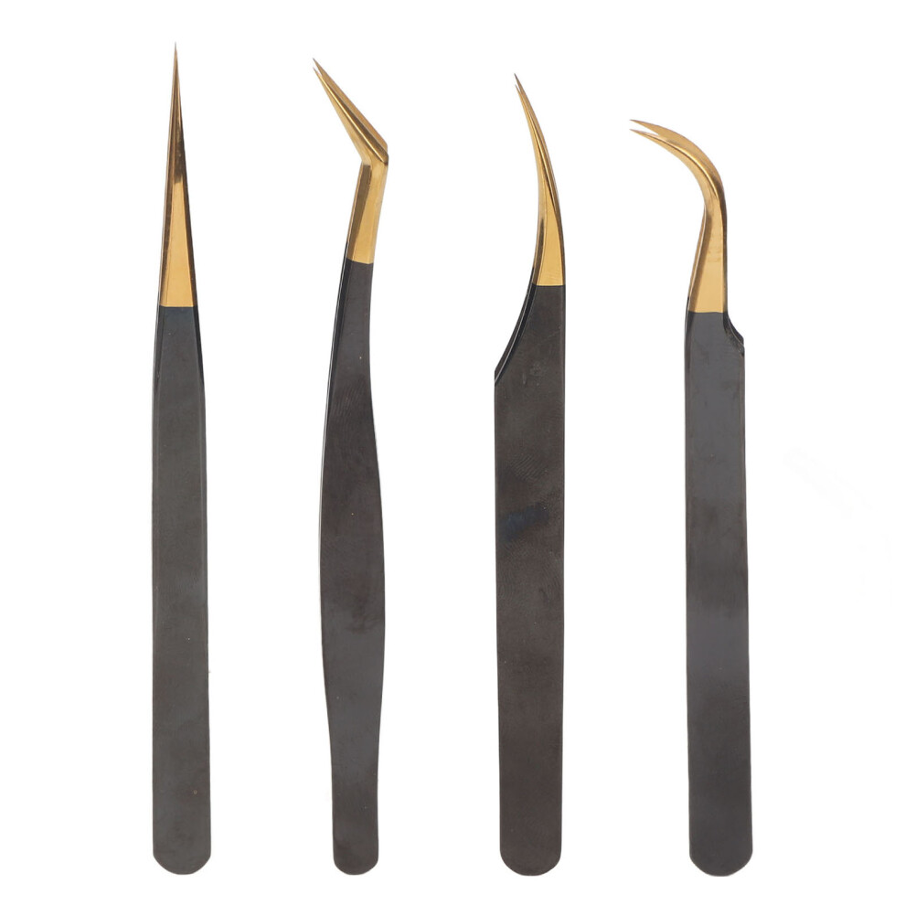 4pcs Eyelash Tweezer Curved Straight Tip Stainless Steel Applicator