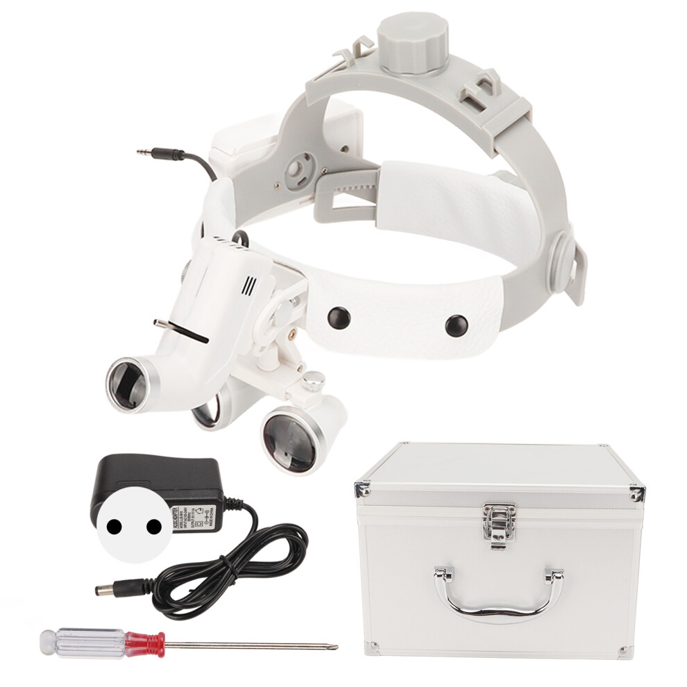 (EU Plug) 2.5X Lighted Head Magnifier Adjustable Brightness Dental EU Plug