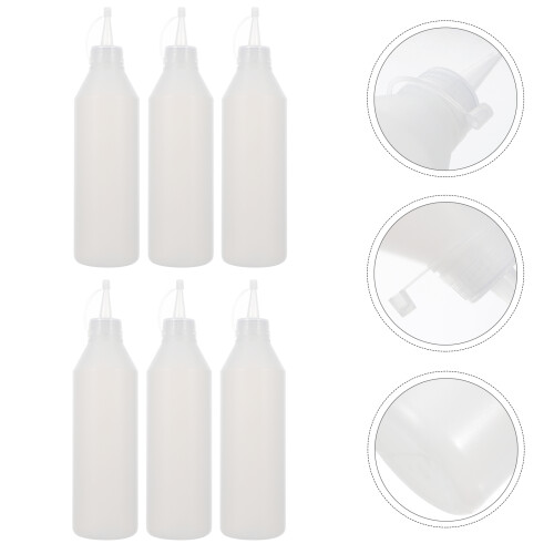 6Pcs 500 Ml Vita Spetslimflaskor Plast Applikator 1