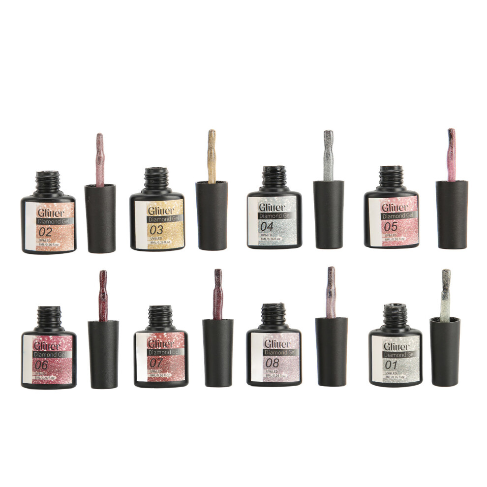 8pcs Glitter Manicure Gel Polish Long Lasting Sparkly