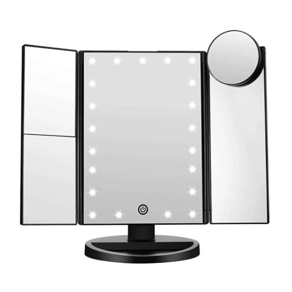 3-Side Foldable Makeup Mirror 2X 3X LED Light Brightness Adjustment