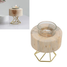 Holzkerzenständer-Set mit Metallhalterung und Becher für Wohnzimmer