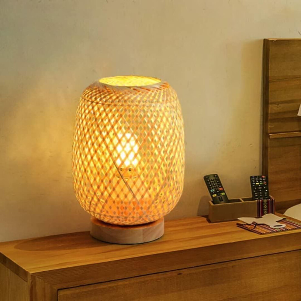 Kikidex (As Show, One Size) Bamboo Weaving Lantern Table Lamp Bedside Lamp Japanese Style Night Light Decorative Lighting Desk Lampshade For Bedroom, Style 1