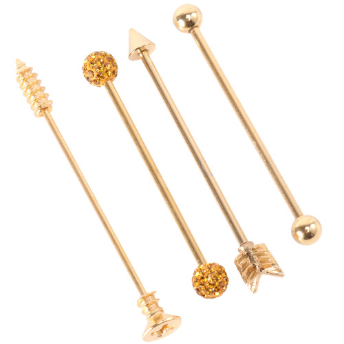 1 Set Industriella Barbell Örhängen Dubbla Örhål Studs Piercing Guld 2
