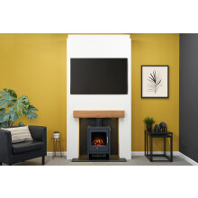 Acantha Pre-Built Stove Media Wall 1 with Bergen Electric Stove in Cha