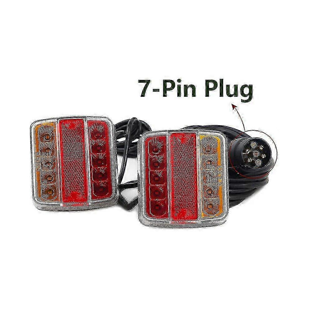 Kikidex (As Show, One Size) 12V/24V Led Trailer Tail Light Kit 7 Pin Plug With Magnet Holder For Car Truck (Amber & Red-Led, Carton) - Mxbc