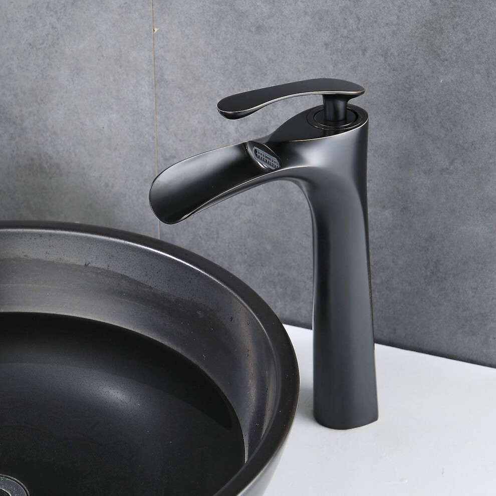 Kikidex (As Show, One Size) Waterfall Sink Faucet, Bathroom Faucet With High Spout, Brass Black