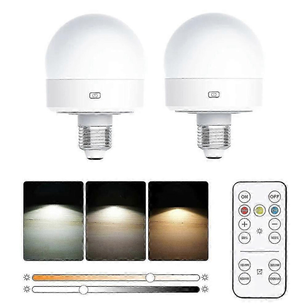 Kikidex (As Show, One Size) 2Pcs E27 Rechargeable Bulb 3 Color Temperatures Table Lamp With Remote Timer Light