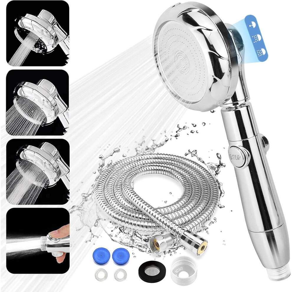Kikidex (As Show, One Size) Shower Head With 2M Hose, Universal High Pressure Bathroom Shower Head With 3 Modes, With On/Off Button, Chrome