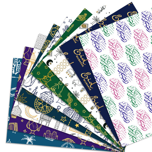 6Pcs Eid Mubarak Wrapping Paper 70x50cm Large Wrapping-type G 1