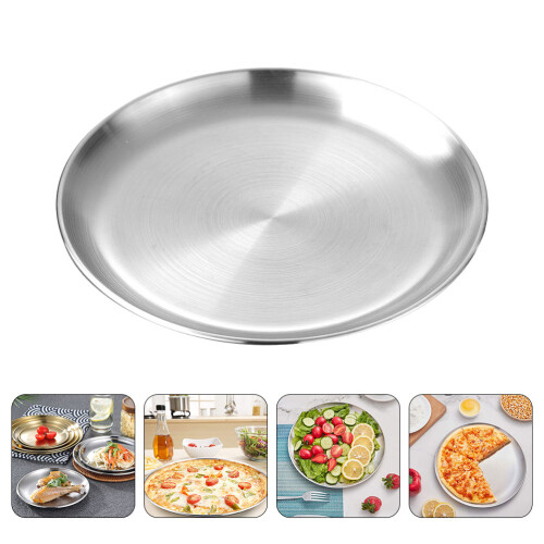 Rund Stekplåt I Rostfritt , Pizzapann, Serveringsunderlägg 1