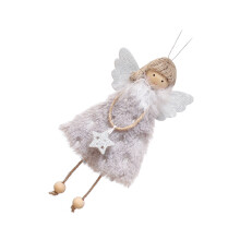 1Pc Angel Doll Plush Hanging Pendant Grey Wooden Decorative Ornament