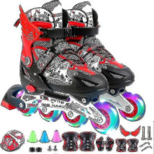 (S, red black) Adjustable Inline Skates For Kids And Adults With Full Light Up Wheels , Outdoor Roller Skates