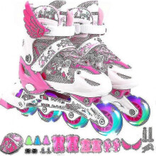 (L, pink) Adjustable Inline Skates For Kids And Adults With Full Light Up Wheels , Outdoor Roller Skates