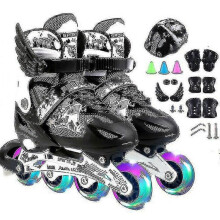 (S, black white) Adjustable Inline Skates For Kids And Adults With Full Light Up Wheels , Outdoor Roller Skates