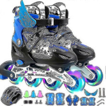 (L, blue black) Adjustable Inline Skates For Kids And Adults With Full Light Up Wheels , Outdoor Roller Skates