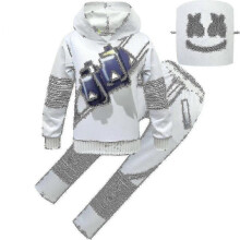 (130 6-7 Years,G)Kids Boys Girls Marshmello Dj Led Mask Hoodie Cosplay Costume Party_SSDLV