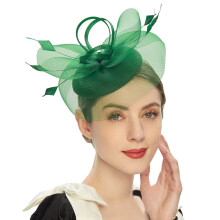 Vintage Pillbox Hat Tea Hat Fascinators Headband-Black Green