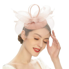 Elegant Fascinators Hat with Veil Pillbox Hat-Pale Pinkish Grey
