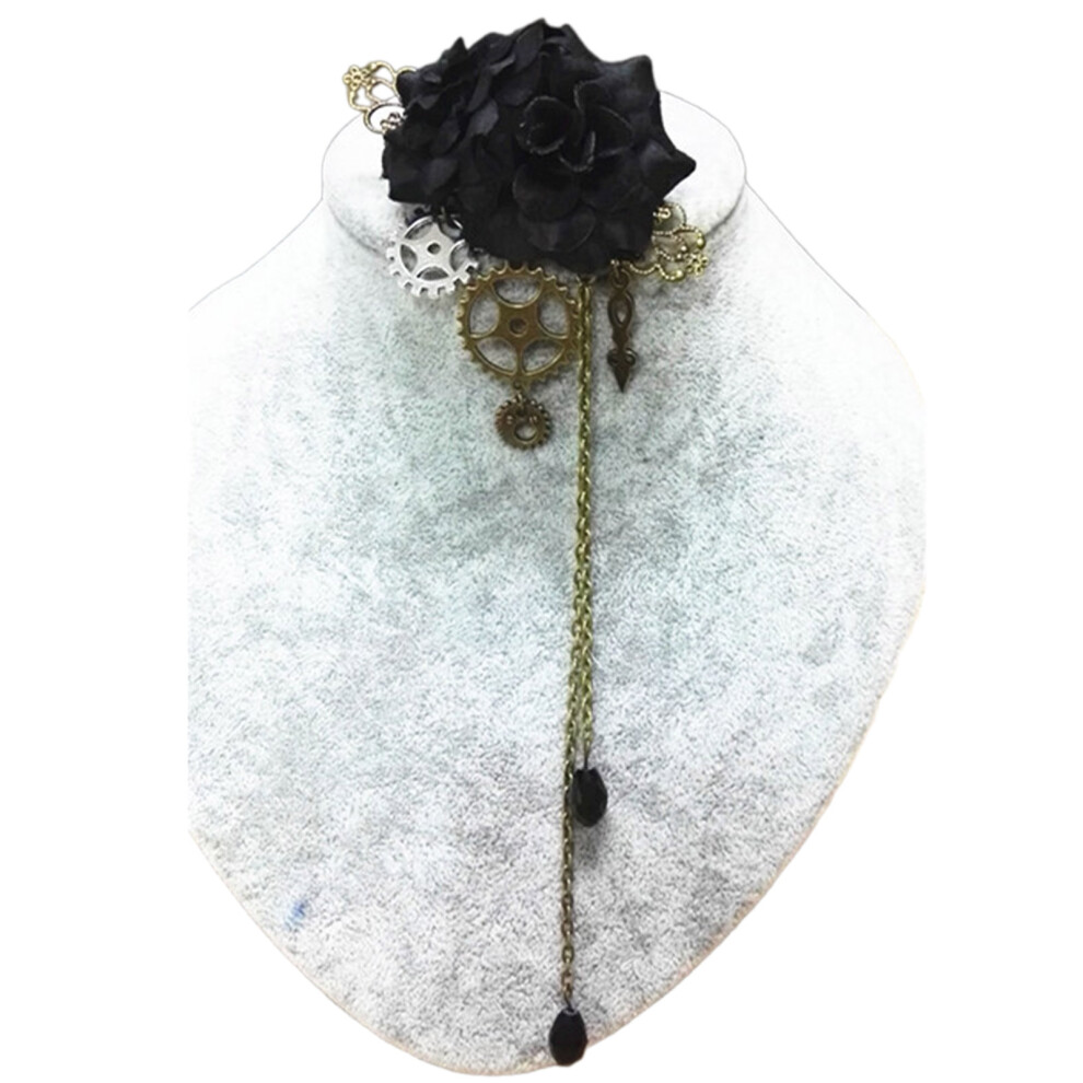 Black Steampunk Hair Accessories Brooch Hairpins Floral Gear
