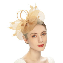Elegant Pillbox Hat Fascinators Hat with Veil 20s Tea Hat-Gold