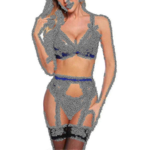 (S,Deep Blue)Women Lace Garter Lingerie Set