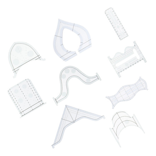 9Pcs Free Motion Quilting Ruler Patchworklinjal Syfrihändig