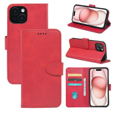 (T-Mobile Revvl 4+, bright red) Calfskin front flip phone case for T-Mobile Revvl 8/T Phone 3 with anti-drop card slot