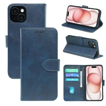 (T-Mobile Revvl 4+, blue) Calfskin front flip phone case for T-Mobile Revvl 8/T Phone 3 with anti-drop card slot