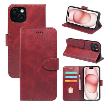 (T-Mobile Revvl 8/T Phone 3, red) Calfskin front flip phone case for T-Mobile Revvl 8/T Phone 3 with anti-drop card slot