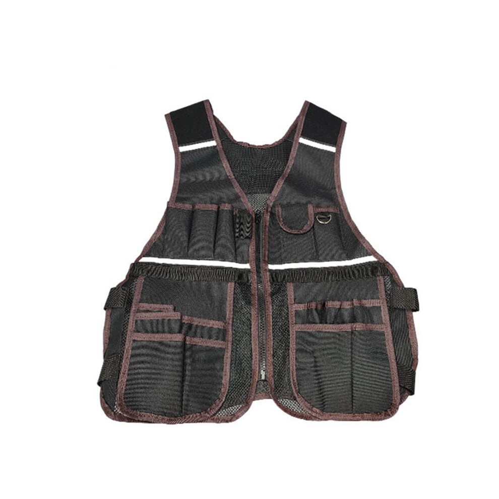 Multiple Compartment Work Vest Reflective Workwear-Coffee Color 7754000209767