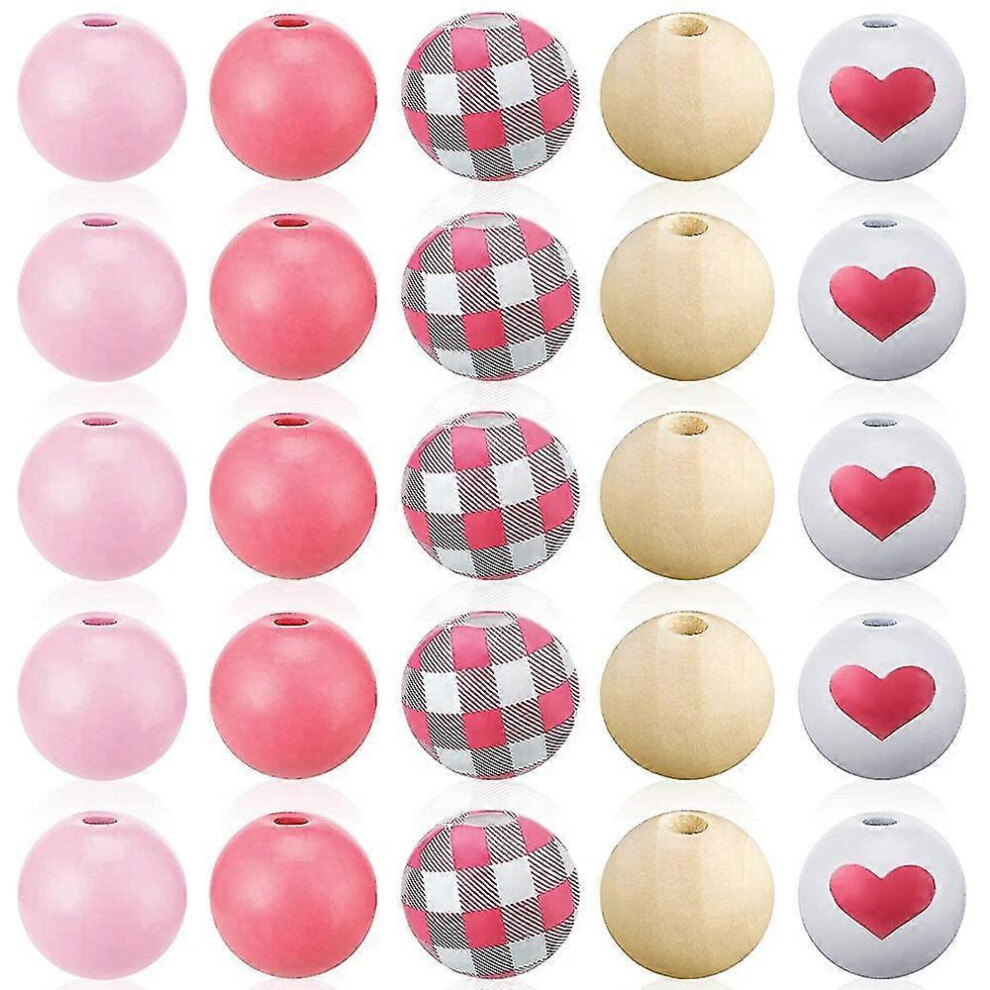 Kikidex (As Show, One Size) Valentine's Day Colored Wooden Beads Country Farmhouse Wooden Beads Diy Handmade Beaded