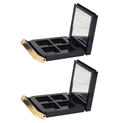 2Pcs Eye Shadow Boxes Black Plastic Compact Portable Makeup Case