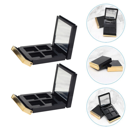 2Pcs Eye Shadow Boxes Black Plastic Compact Portable Makeup Case 1