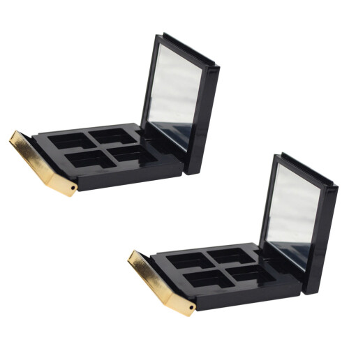 2Pcs Eye Shadow Boxes Black Plastic Compact Portable Makeup Case 2
